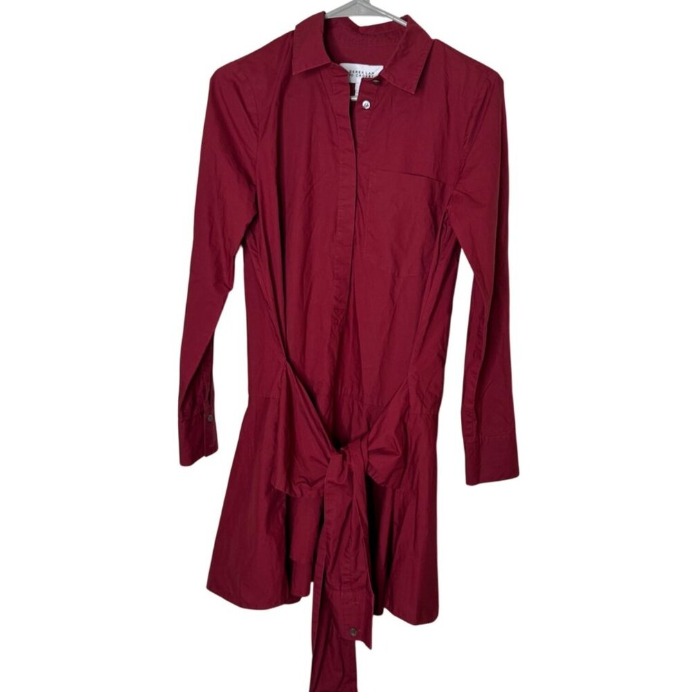 Derek Lam 10 Crosby Burgundy Cotton Shirt Dress Sz 4 • Tie Waist • Long Sleeve